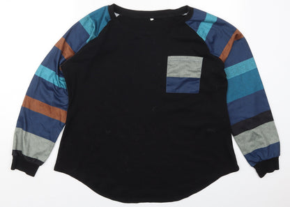 Preworn Womens Black Striped Cotton Pullover Sweatshirt Size 2XL  Pullover - Blue