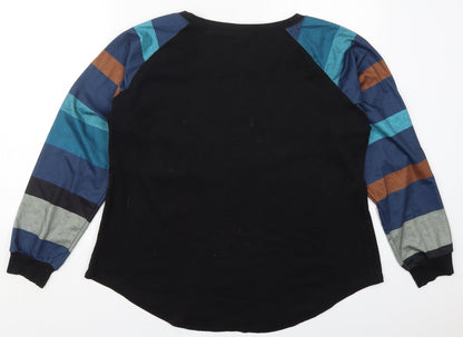 Preworn Womens Black Striped Cotton Pullover Sweatshirt Size 2XL  Pullover - Blue