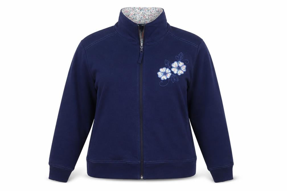 Front view of Dixie women’s blue jacket, size S, zip -, size S/m