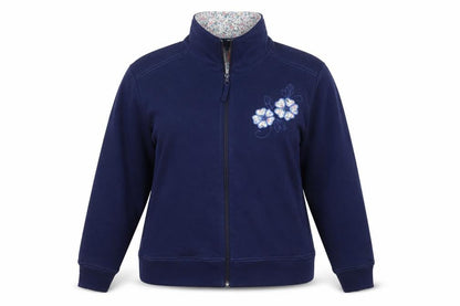 Front view of Dixie women’s blue jacket, size S, zip -, size S/m