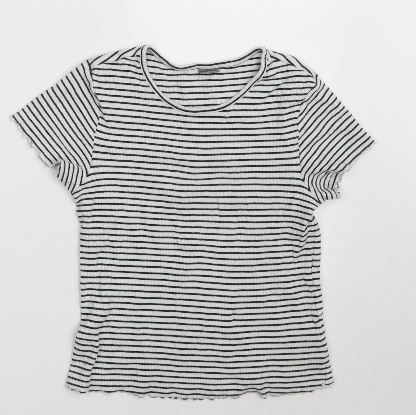 NEXT Girls White Round Neck Striped Cotton Pullover Jumper Size 12 Years