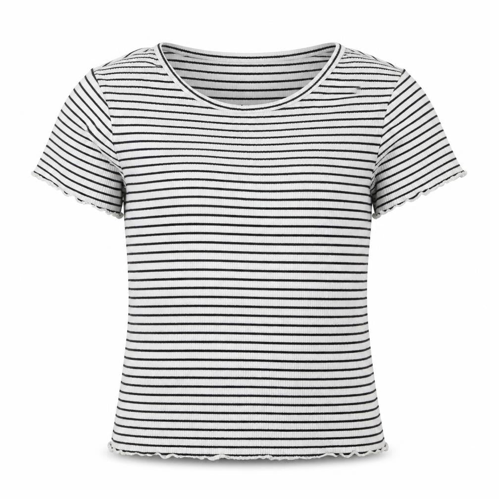Front view of Next girls’ white round neck striped cotton jumper, size 12, years