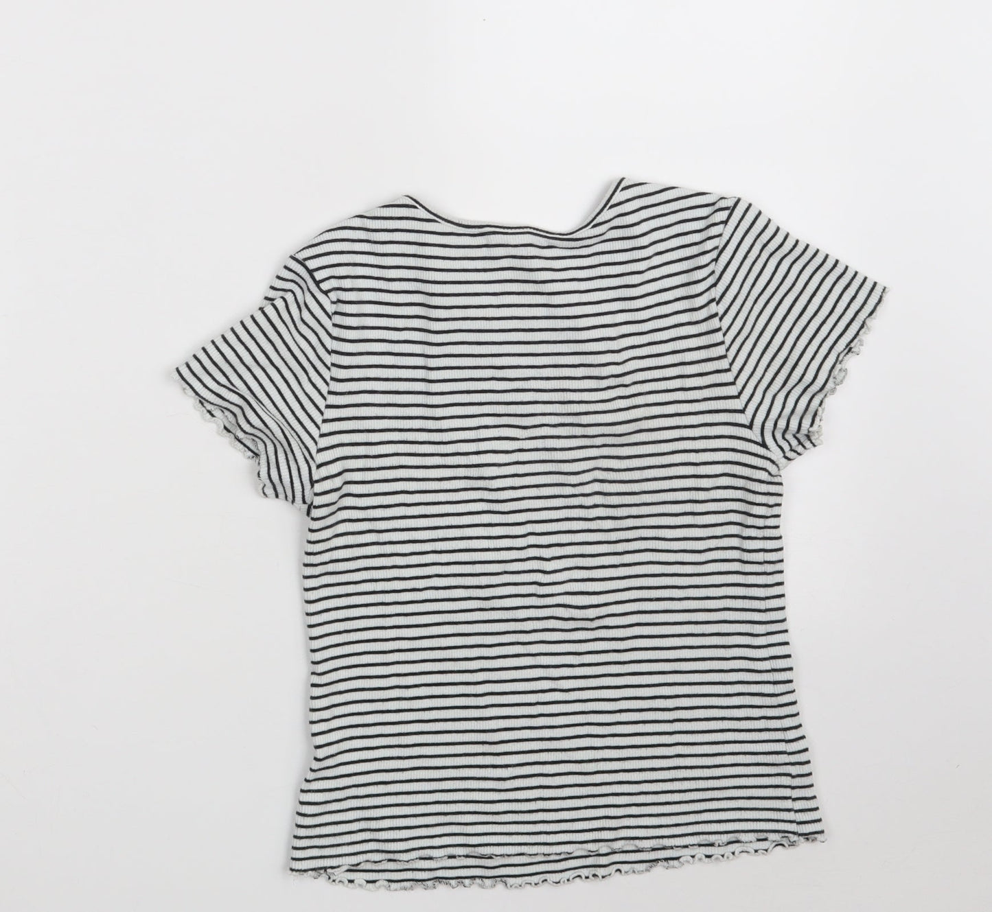 NEXT Girls White Round Neck Striped Cotton Pullover Jumper Size 12 Years