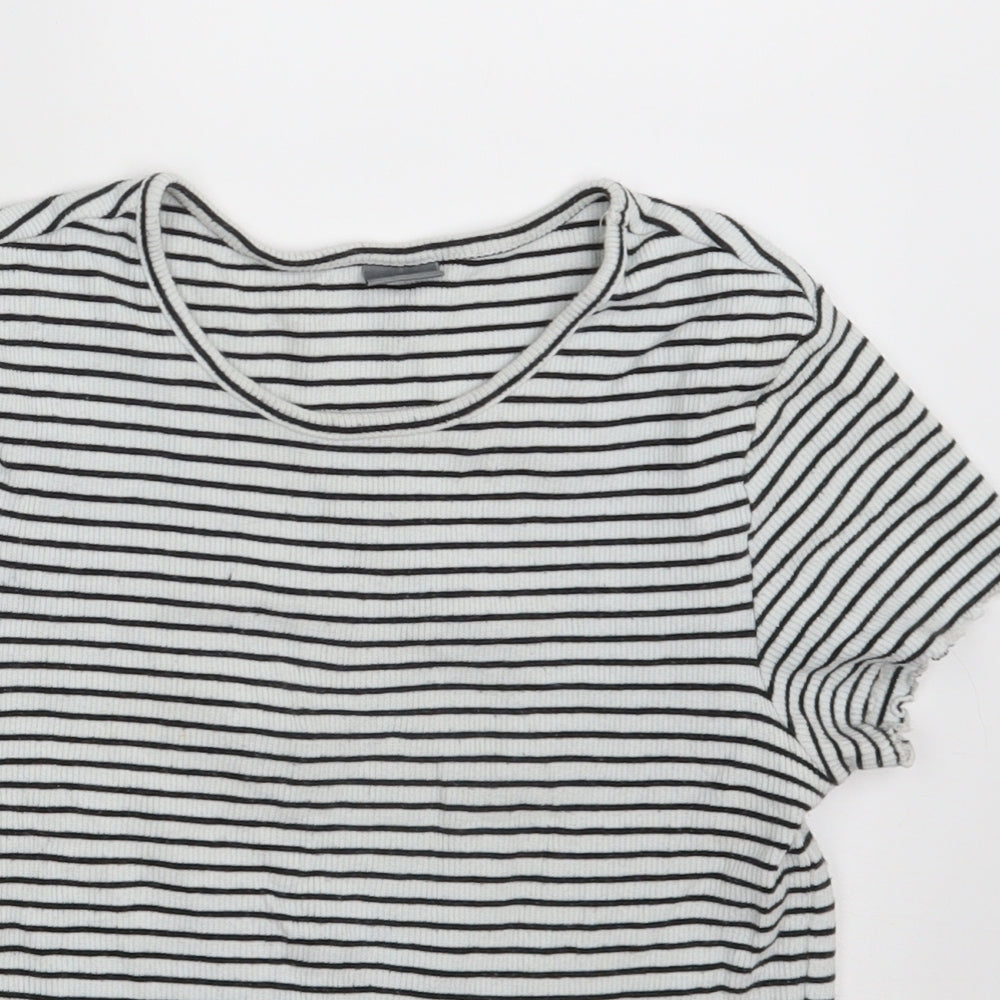 NEXT Girls White Round Neck Striped Cotton Pullover Jumper Size 12 Years