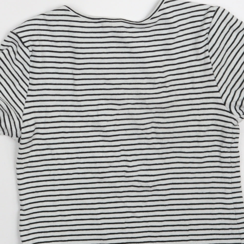 NEXT Girls White Round Neck Striped Cotton Pullover Jumper Size 12 Years