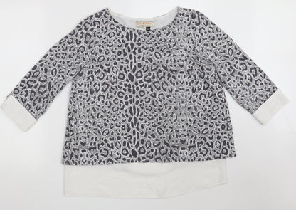 Dorothy Perkins Womens Grey Animal Print Polyester Basic Blouse Size 12 Boat Neck