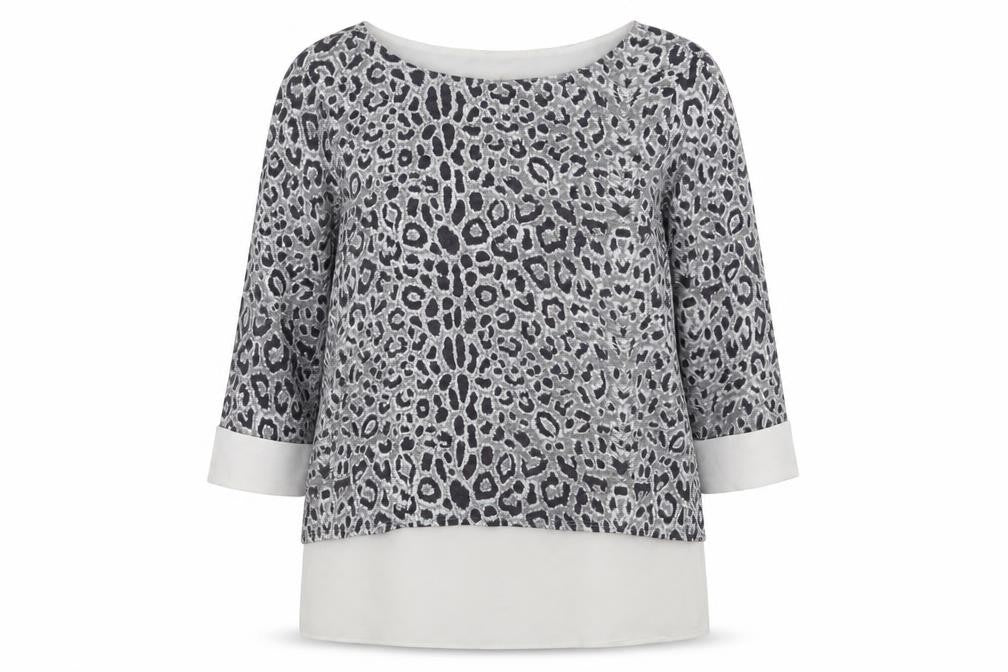 Dorothy Perkins Womens Grey Animal Print Polyester Basic Blouse Size 12 Boat Neck