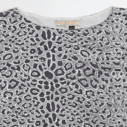 Dorothy Perkins Womens Grey Animal Print Polyester Basic Blouse Size 12 Boat Neck
