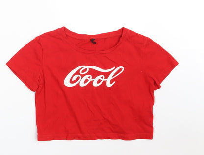 Morango Womens Red  100% Cotton Cropped T-Shirt Size S Round Neck - COOL