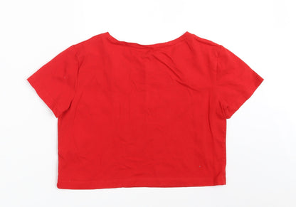 Morango Womens Red  100% Cotton Cropped T-Shirt Size S Round Neck - COOL