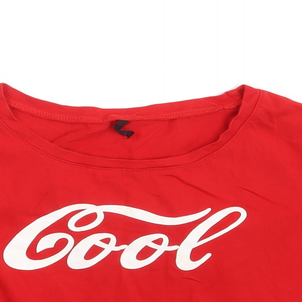 Morango Womens Red  100% Cotton Cropped T-Shirt Size S Round Neck - COOL