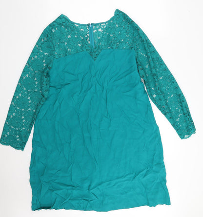 Monsoon Womens Green Floral Viscose A-Line  Size L  V-Neck Zip