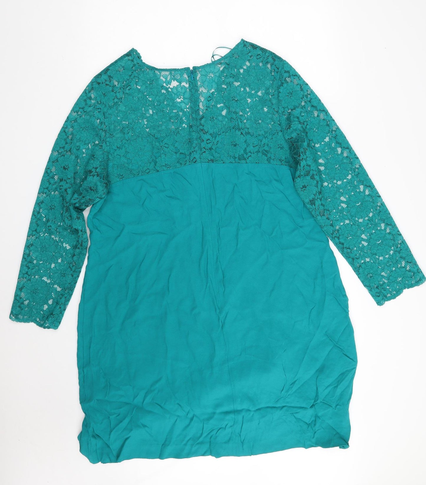 Monsoon Womens Green Floral Viscose A-Line  Size L  V-Neck Zip