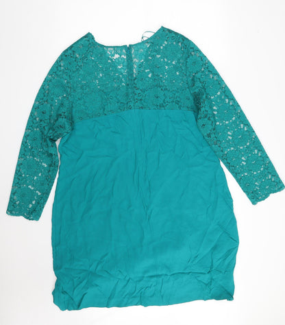 Monsoon Womens Green Floral Viscose A-Line  Size L  V-Neck Zip