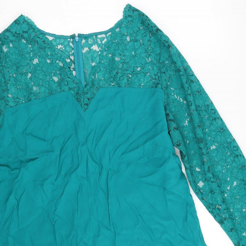 Monsoon Womens Green Floral Viscose A-Line  Size L  V-Neck Zip