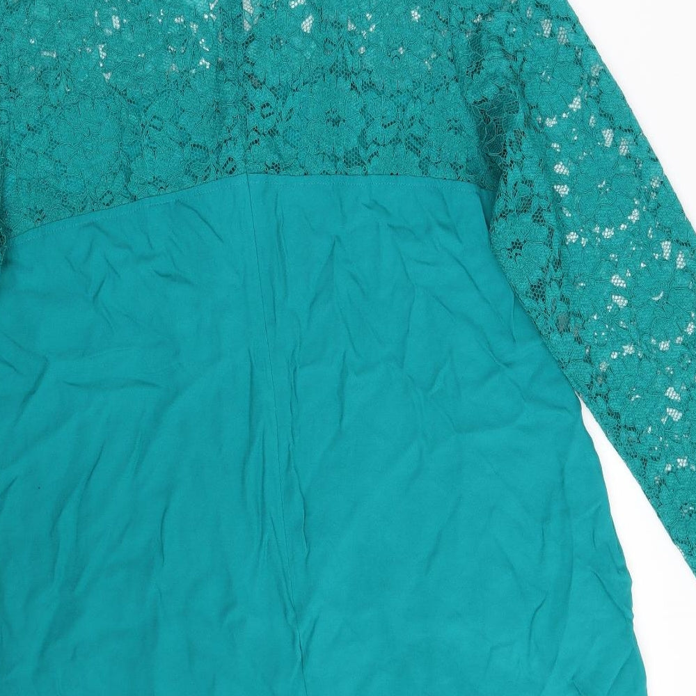 Monsoon Womens Green Floral Viscose A-Line  Size L  V-Neck Zip