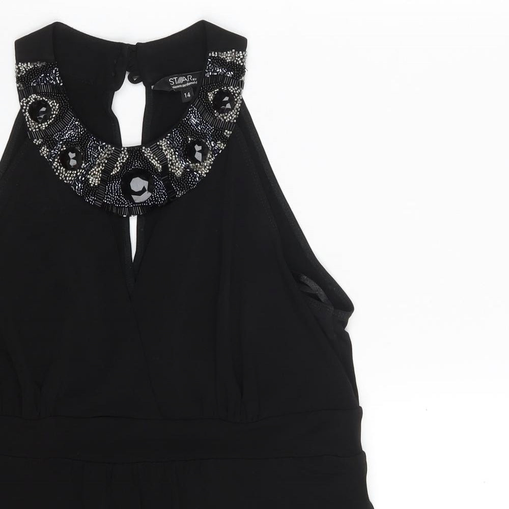 Debenhams Womens Black  Polyester A-Line  Size 14  Round Neck