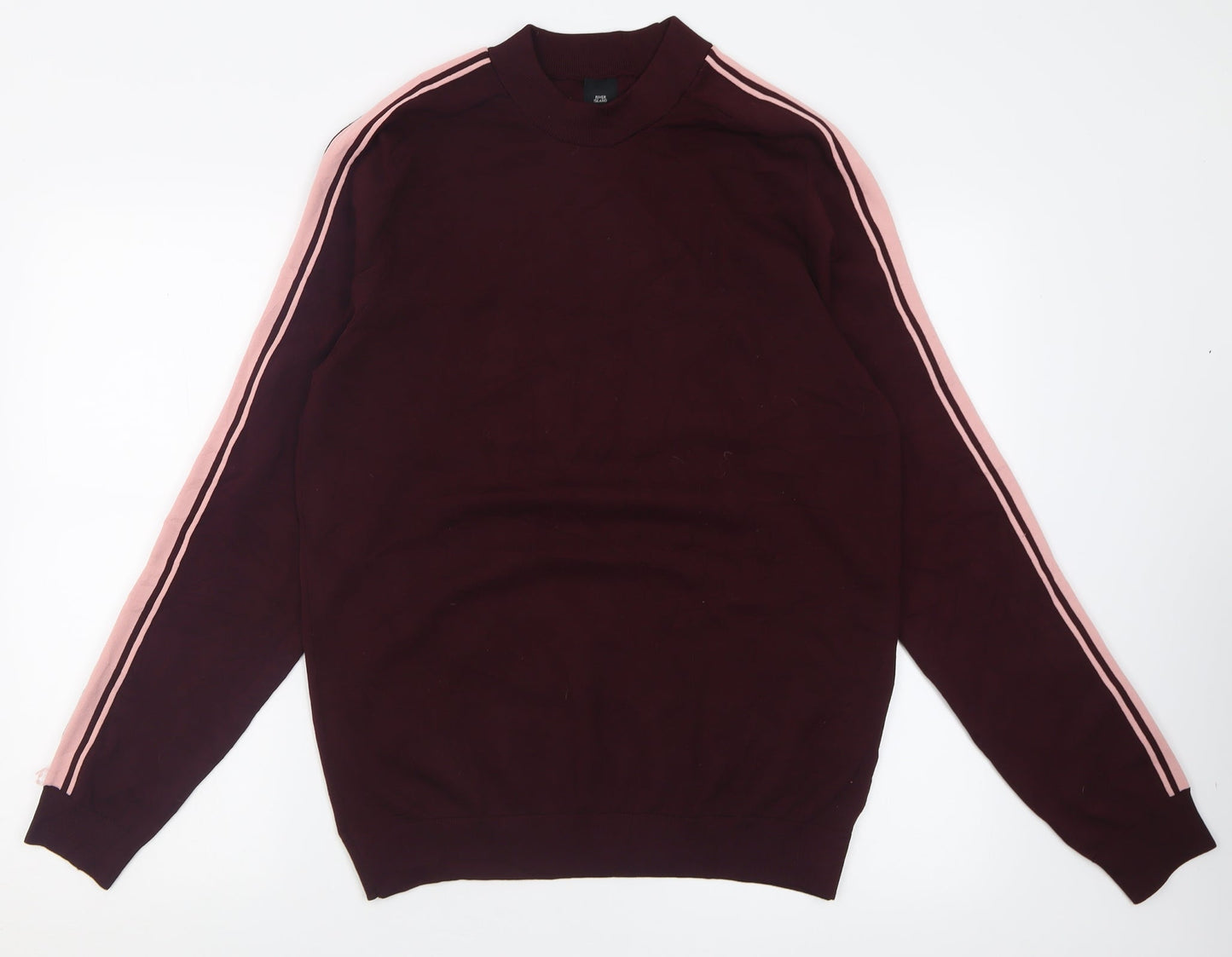 River Island Mens Purple Crew Neck Striped Polyester Pullover Jumper Size S