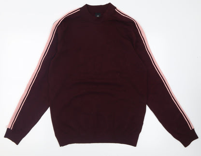 River Island Mens Purple Crew Neck Striped Polyester Pullover Jumper Size S