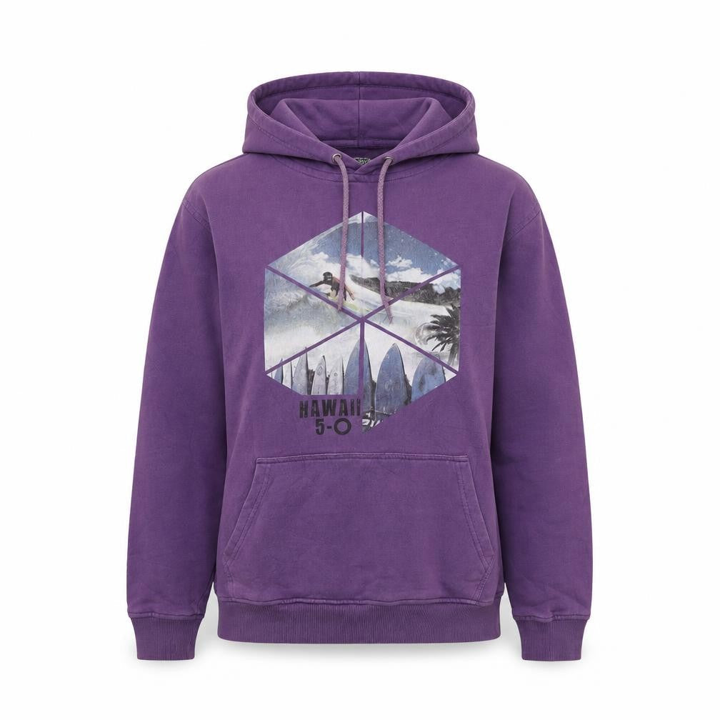 Front view of hawaii women’s purple cotton pullover hoodie, size S, pullover