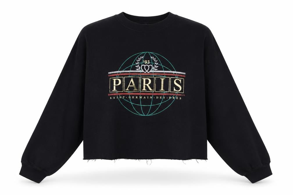 Front view of River Island women’s black cotton pullover sweatshirt, size S, pullover - cropped