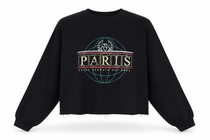Front view of River Island women’s black cotton pullover sweatshirt, size S, pullover - cropped