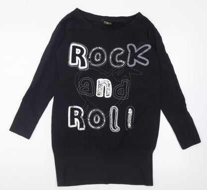 Additional front view of silver dagger women’s black cotton tunic sweatshirt, size UK 8, pullover