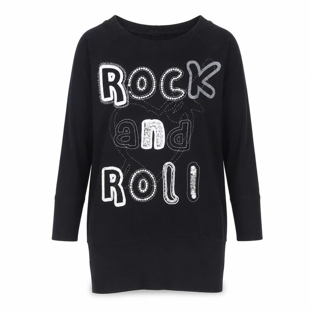 Front view of silver dagger women’s black cotton tunic sweatshirt, size UK 8, pullover