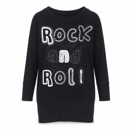 Front view of silver dagger women’s black cotton tunic sweatshirt, size UK 8, pullover