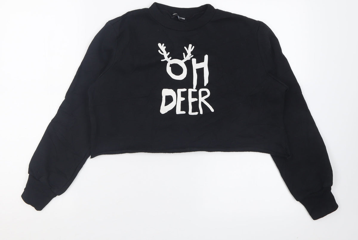 Additional front view of PRETTYLITTLETHING women’s black polyester pullover sweatshirt, pullover - cropped christmas