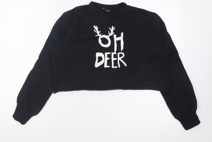 Additional front view of PRETTYLITTLETHING women’s black polyester pullover sweatshirt, pullover - cropped christmas