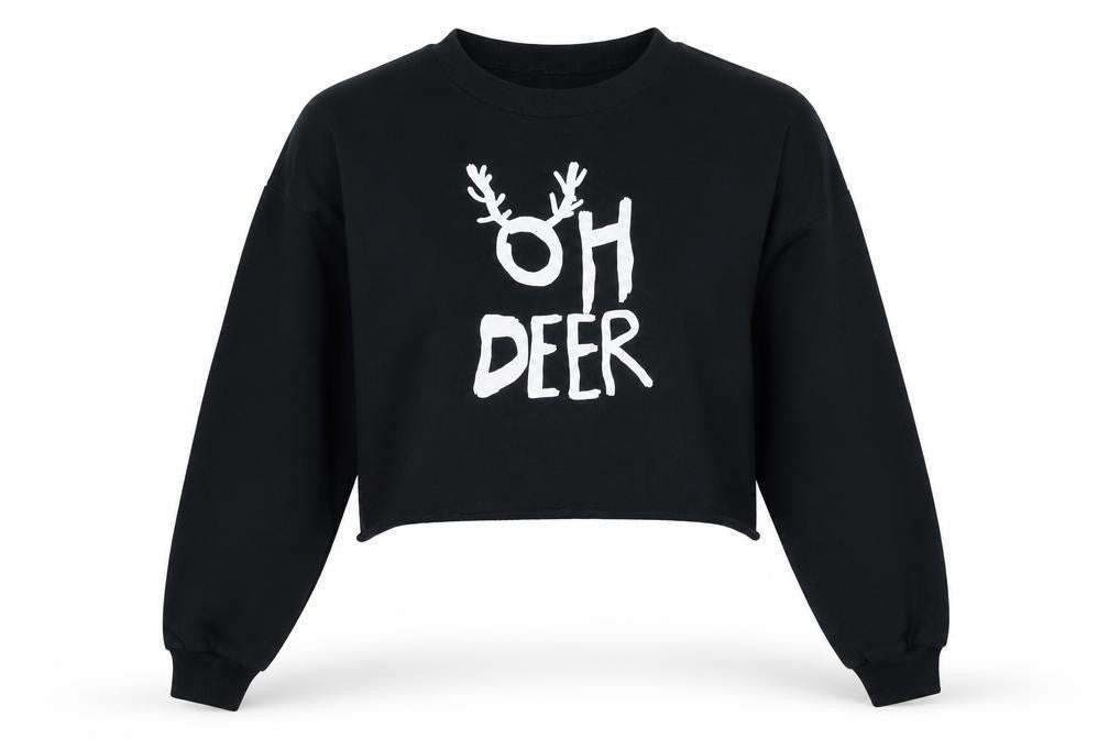 Front view of PRETTYLITTLETHING women’s black polyester pullover sweatshirt, size UK 10, pullover - cropped christmas