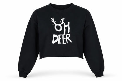 Front view of PRETTYLITTLETHING women’s black polyester pullover sweatshirt, size UK 10, pullover - cropped christmas