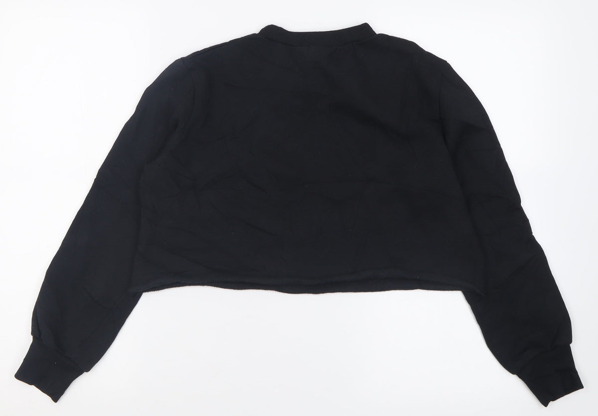 Back view of PRETTYLITTLETHING women’s black polyester pullover sweatshirt, size UK 10, pullover - cropped christmas