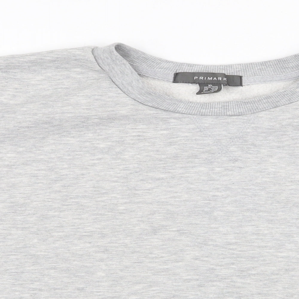 Close-up detail of Primark women’s grey polyester pullover sweatshirt, size XL, pullover - cropped
