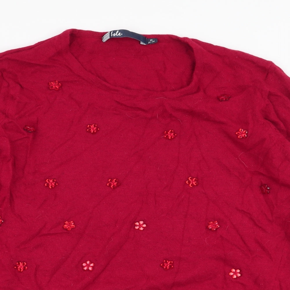 Womens UK Size M Isle Red Pullover Jumper