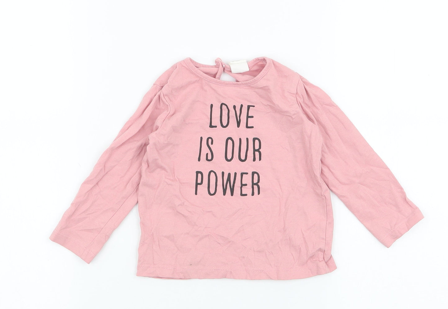 H&M Girls Pink  100% Cotton Jersey T-Shirt Size 6-9 Months Round Neck Button - Love is our power