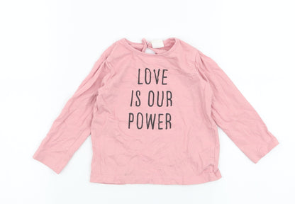 H&M Girls Pink  100% Cotton Jersey T-Shirt Size 6-9 Months Round Neck Button - Love is our power