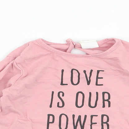 H&M Girls Pink  100% Cotton Jersey T-Shirt Size 6-9 Months Round Neck Button - Love is our power