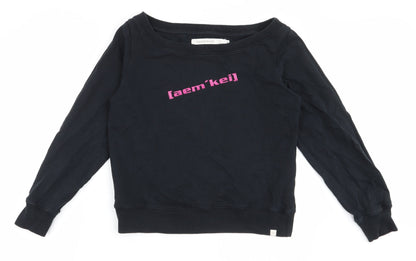 Front view of Aem Kei women’s black 100% cotton pullover sweatshirt, size L, pullover
