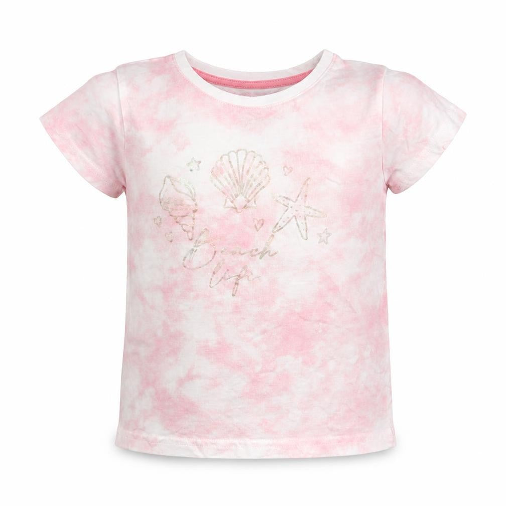 Front view of Primark girls’ pink cotton basic t-shirt, size 7-8, years crew neck - shells, tie dye