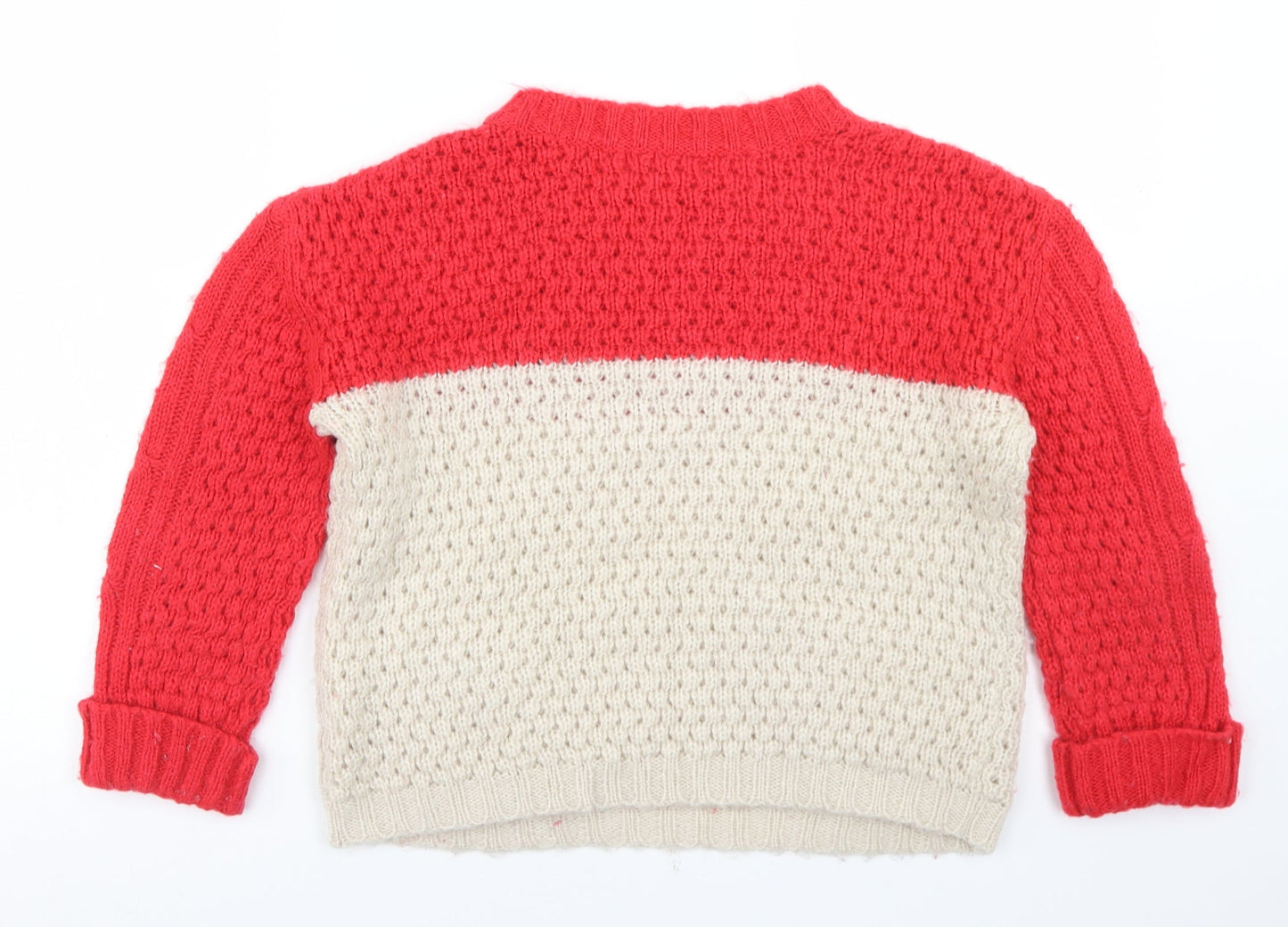 Young Dimension Girls Beige Round Neck Colourblock Acrylic Pullover Jumper Size 10-11 Years