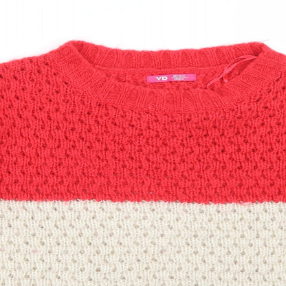Young Dimension Girls Beige Round Neck Colourblock Acrylic Pullover Jumper Size 10-11 Years