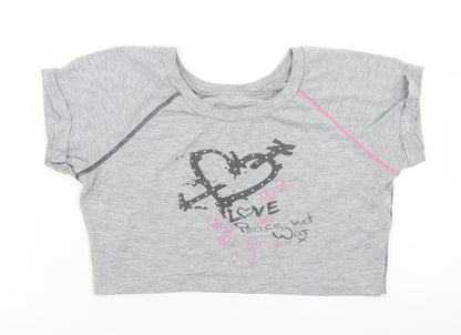 Dunnes Stores Girls Grey  Polyester Cropped T-Shirt Size 10 Years Crew Neck  - Love