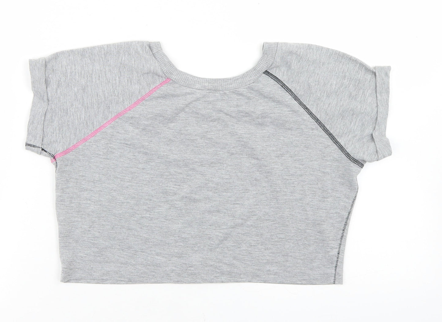 Dunnes Stores Girls Grey  Polyester Cropped T-Shirt Size 10 Years Crew Neck  - Love
