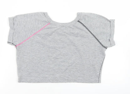 Dunnes Stores Girls Grey  Polyester Cropped T-Shirt Size 10 Years Crew Neck  - Love