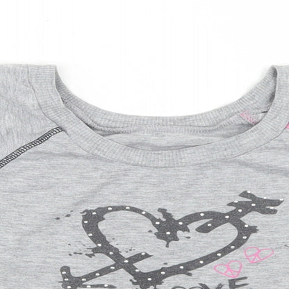 Dunnes Stores Girls Grey  Polyester Cropped T-Shirt Size 10 Years Crew Neck  - Love