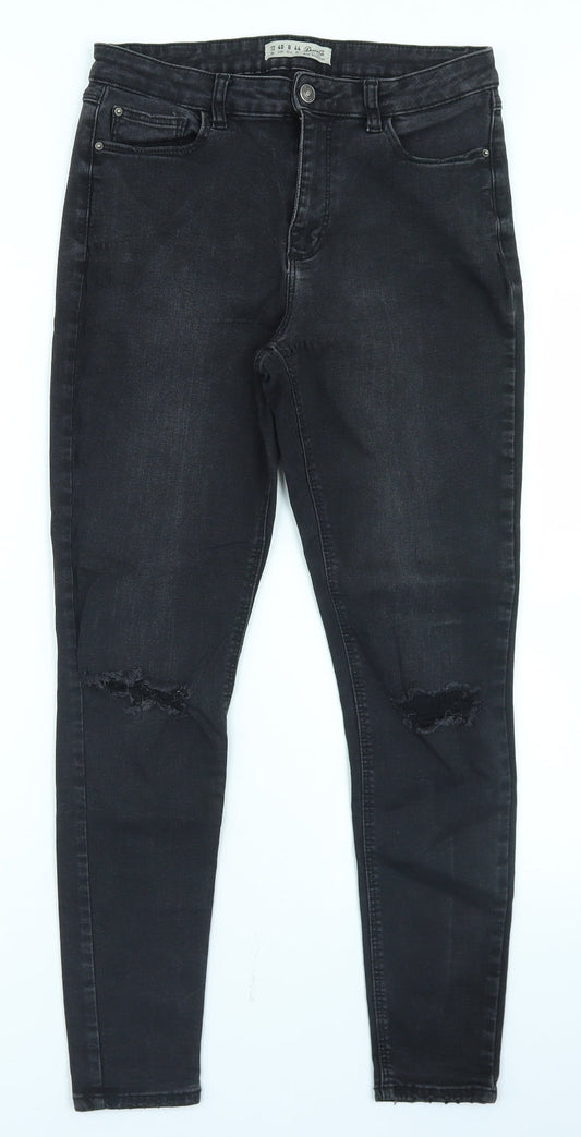 Denim Co Womens Black  Cotton Skinny Jeans Size 12 L26 in Regular Button
