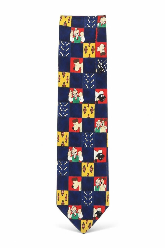Front view of Marks & Spencer men’s blue geometric polyester pointed tie one size - wallace and gromit