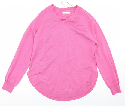 Gallery Womens Pink V-Neck  Acrylic Pullover Jumper Size S